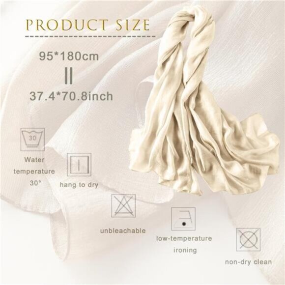 Women Solid Color Scarf, Long Lightweight Beige - Picture 3 of 6